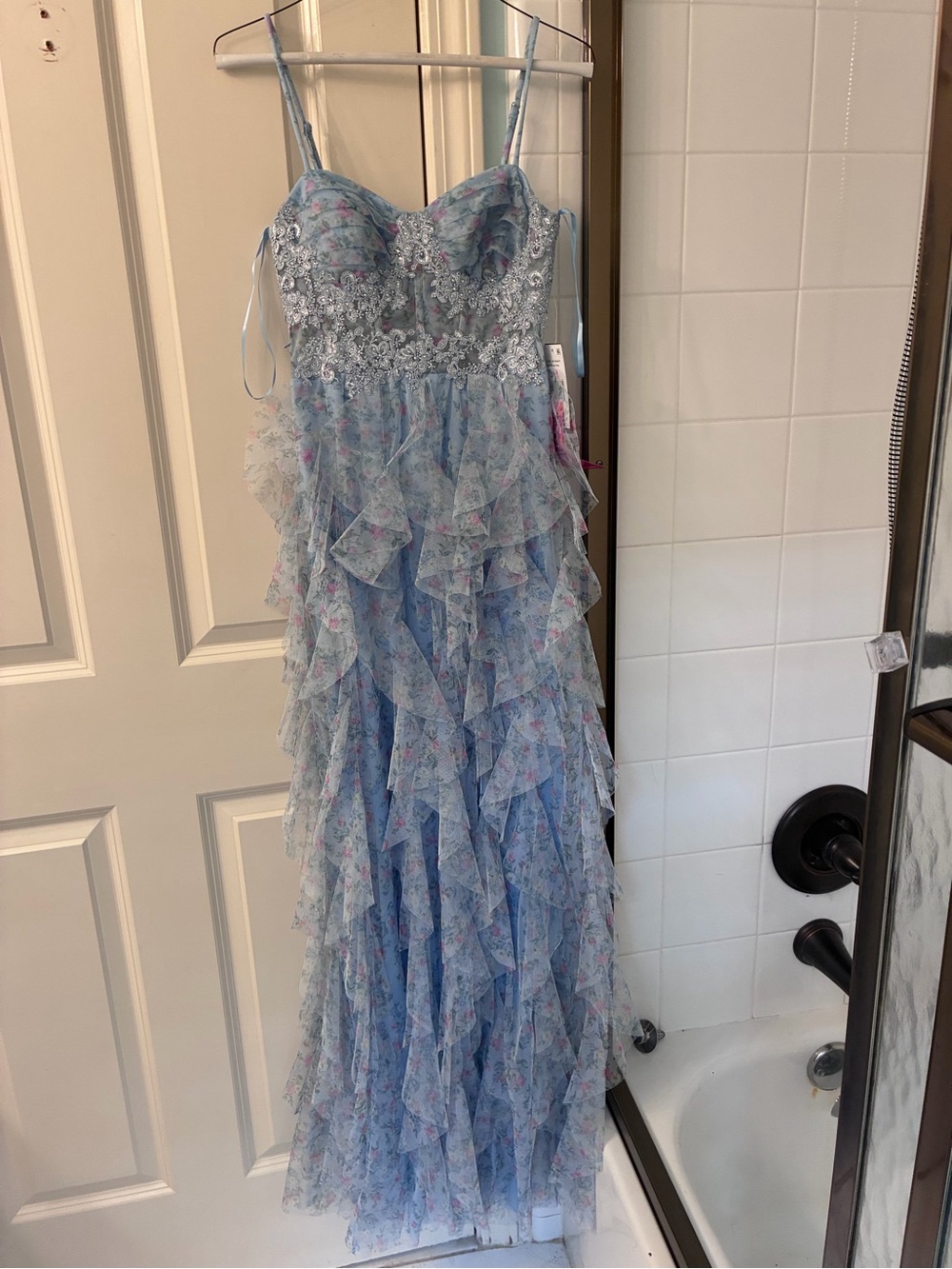 City Vibe Light Blue Floral Prom Gown